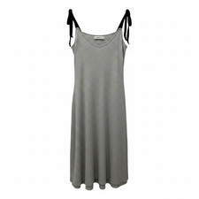 Zara Knit Dress Womens M Gray Ribbed Tie Strap Swing Trapeze Slip Midi