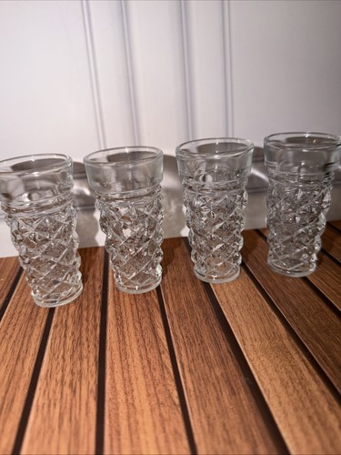 4 Vintage Leonard Italian Shot Glasses Crystal Diamond Point Shooter Italy