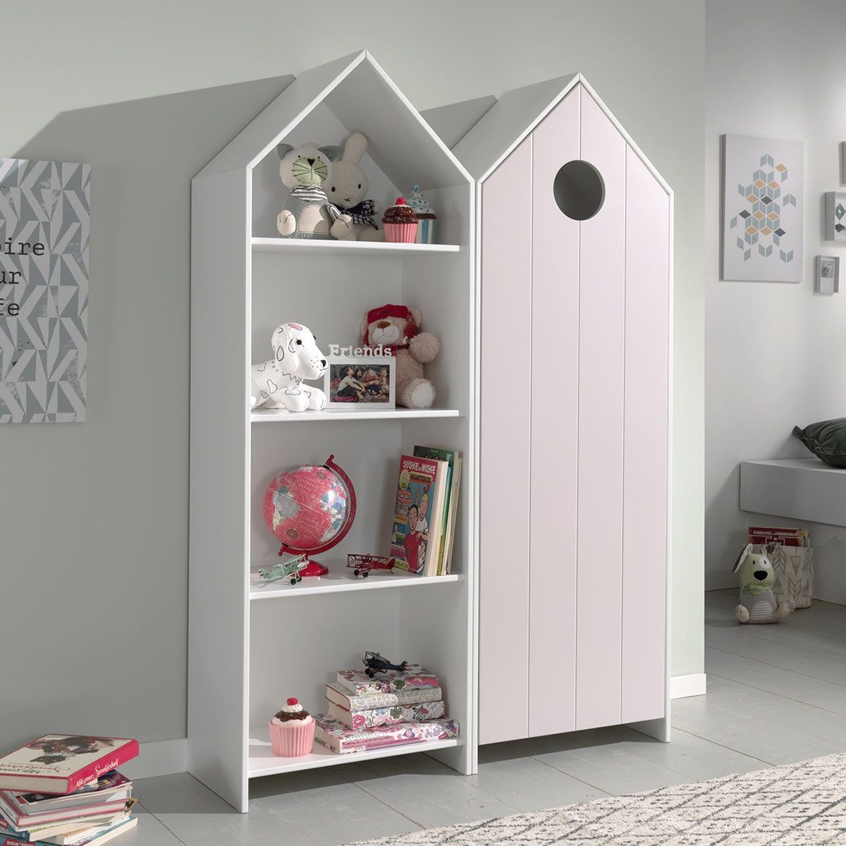 Pack mobilier rose et blanc Casami avec étagère et armoire modulables en bois MDF