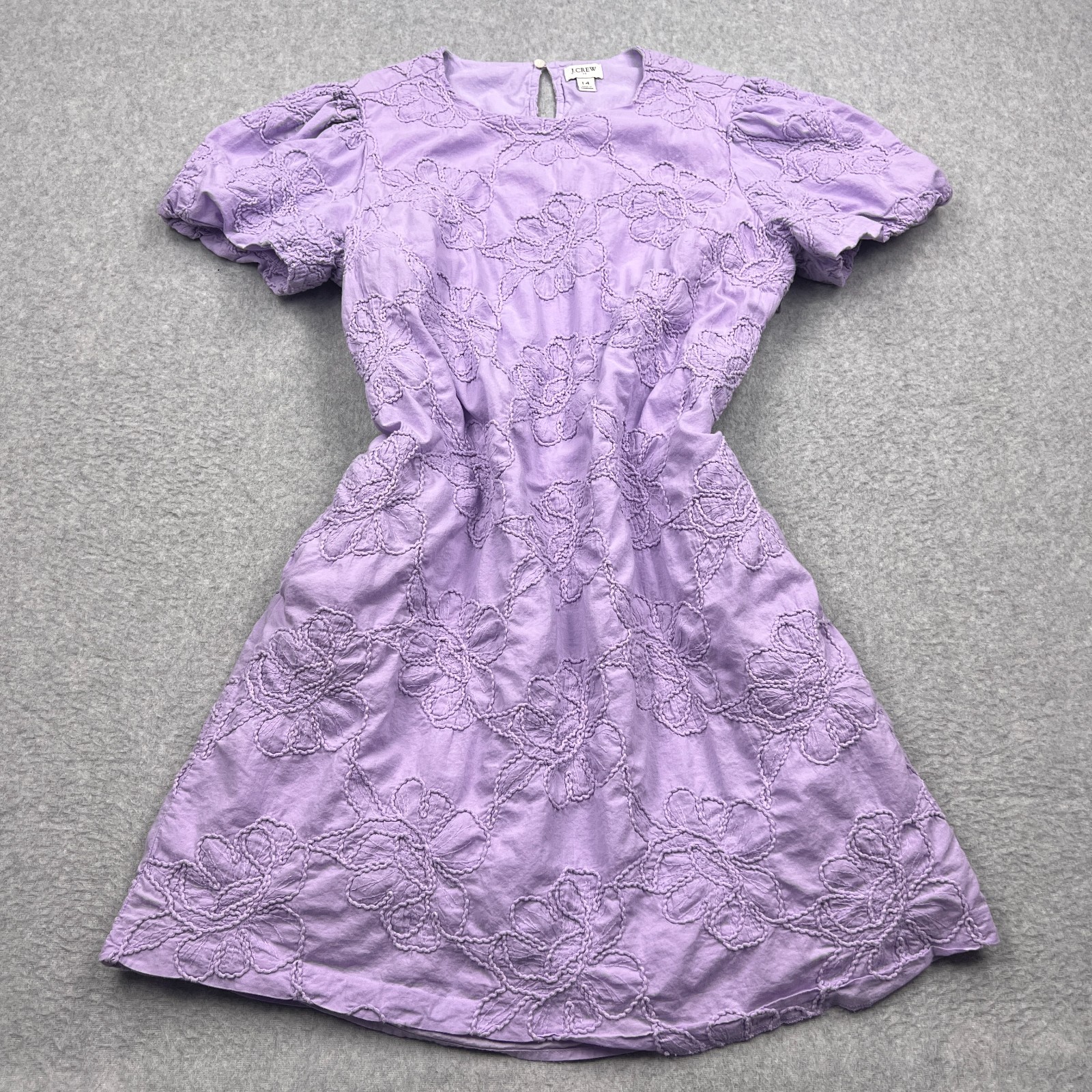 J Crew Embroidered Puff-sleeve Mini Dress Women's 14 Lilac Purple Floral Lined