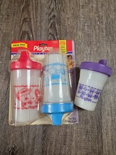 Vintage 1997 Playtex Sipster Spill Proof Sippy Cups Set of 3 Red Blue Purple