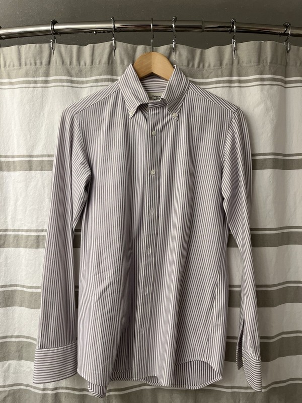 Kamakura Button Down Stretch Lavender Stripe Makers Shirt 14 1/2 36/37