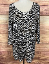 Chico  s Leopard Print Jersey Knit Pullover Tunic Top Sz 2