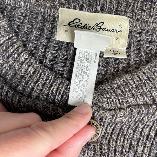 Vintage Eddie Bauer Sweater Mens Large Cable Knit Henley Grandad Collar Popover - Picture 7 of 15