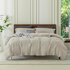 Oversized King Linen Duvet Cover Set 120x98 3 Pcs Coconut Button Breathable