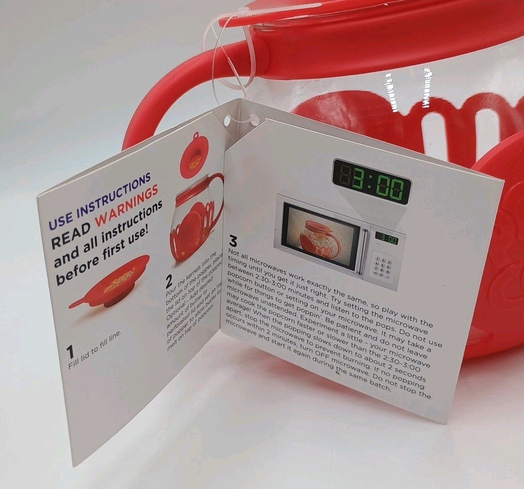 Ecolution Micro-Pop Microwave Popcorn 1.5 Quart  Red w/ Kernel Season Seasonings