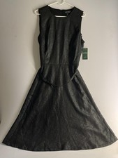 NEW NWT Lauren Ralph Lauren Dress Womens 10 Black Glitter Belted Fit & Flare