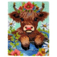 Herrschners Floral Highland Cow Latch Hook Kit
