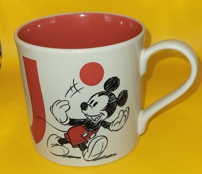 Disney Parks Mickey Mouse Initial J Mug - Sketch Art Series - Red Interior 16oz