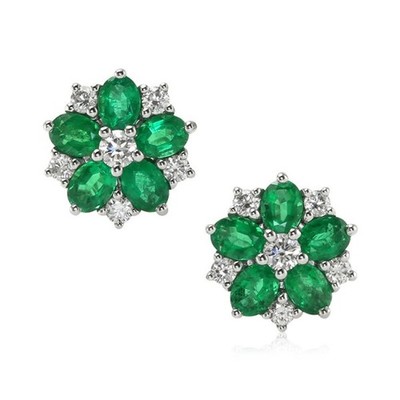 Zambia Oval Green Emerald 18K White Gold Earring 1.55CT