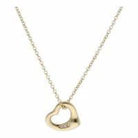 Tiffany & Co. Open Heart Pendant Necklace K18 Gold Diamond Elsa Peretti 6811922