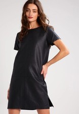 Women Leather Bodycon Dress Black Genuine Sexy Leather Dress 