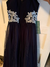 JCPenney Black  Silver Formal Gown with Lace Applique Bodice Tulle Skirt size 5