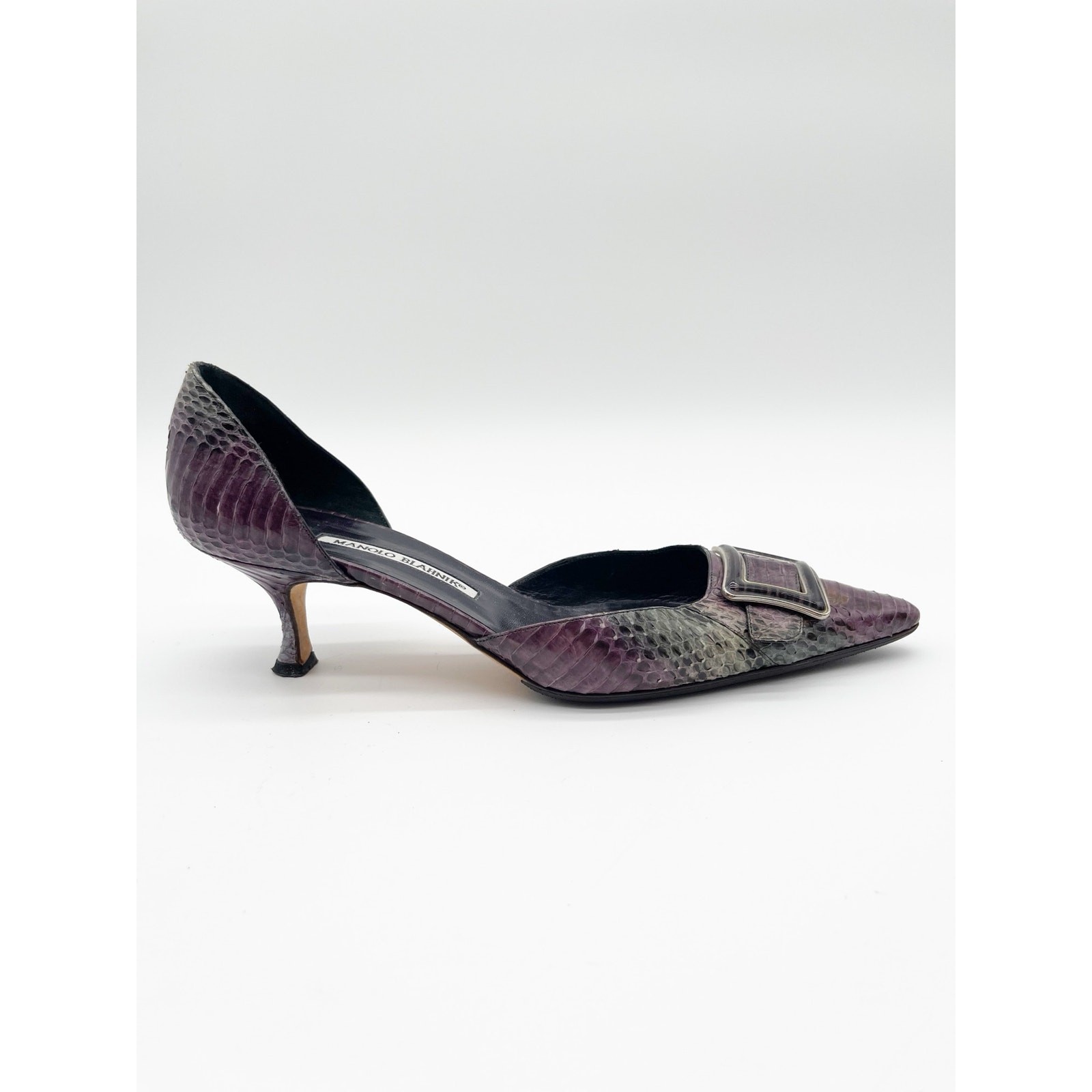 Manolo Blahnik Vintage Purple Gray Python Snakeskin Buckle Kitten Heels IT 41 image 3