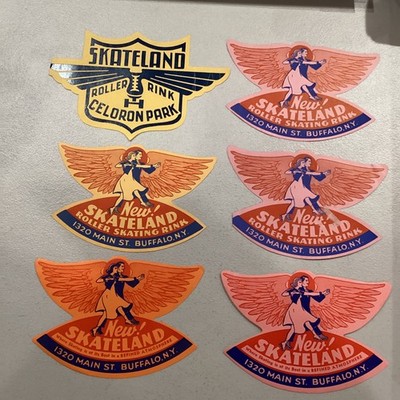 6 Vintage Skateland Roller Rink Celoron Park & Buffalo NY Skiing Rink Stamp Lot