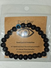 Black Matte Evil Eye Crystal Stone Stretch Bracelet 8mm Reiki Healing Energy
