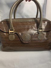 Vintage Mario Valentino Brown Monogram Boston Bag Italy Coated Canvas Satchel