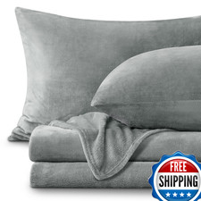 BEDELITE Queen Fleece Sheets Set, Super Soft Warm Plush 4 Piece, Grey Winter Bed