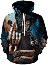 3D Grim Reaper  Game Over  Hoodie   Ace of Spades Skull Unisex Pullover