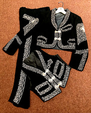 Vintage Child's Black Wool Soutache Embroidered 3 Piece Mariachi Charo Outfit