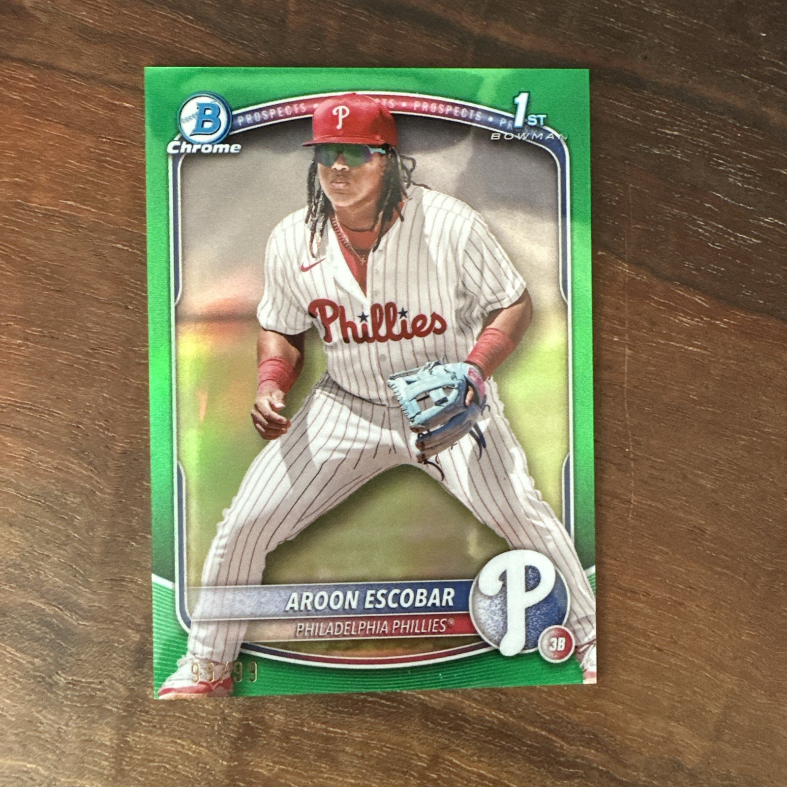 Aroon Escobar 2025 1st Bowman Chrome Green Refractor /99 Phillies