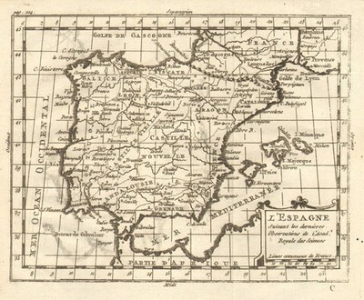 'L'Espagne Suivant les dernieres Observations...'. PUFFIER. Iberien Spanien 1767 Landkarte