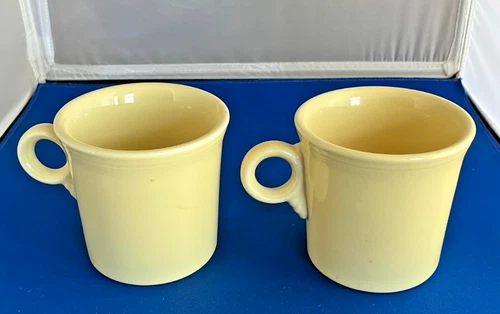 2 FIESTA WARE  Mugs Coffee/ Tea Cup O-Ring Handle  3.5" Yellow EX
