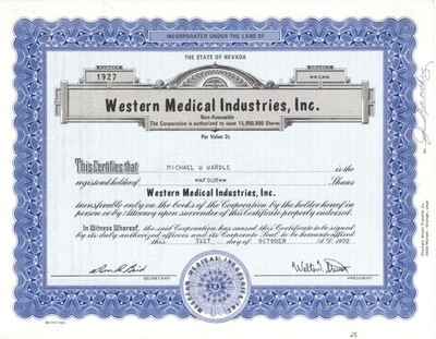Western Medical Industries, Inc. - 1972 - 1975 Medical and Pharmaceutical Stoc
