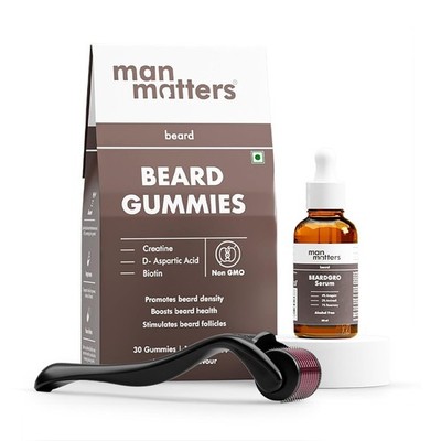 BMan Beard Kit: Serum Gummies Roller. Vegan, Anagain, Biotin & Rosemary infusion