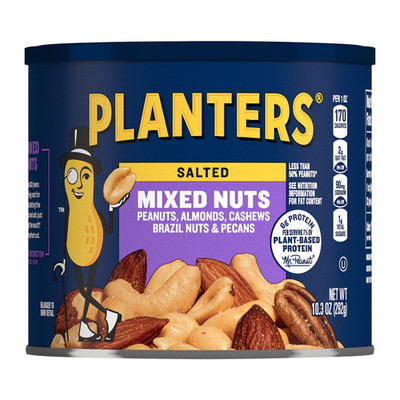 Planters Salted Mixed Nuts 10.3 oz Resealable Can Peanuts Cashews 2 Pack Snack