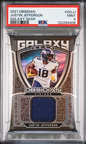 2021 Obsidian Justin Jefferson Galaxy Gear #GGJ J 08/100 GAME WORN PSA 9