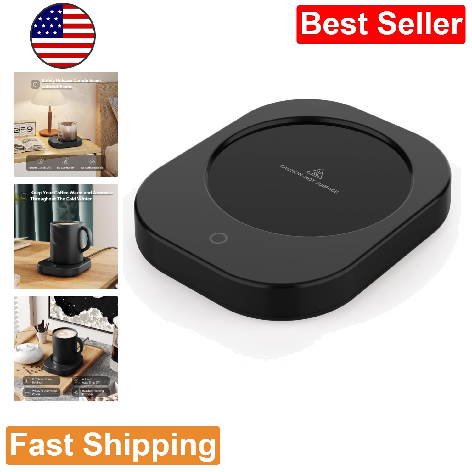 Black Candle Warmer with Auto Shut Off for Safe Scented Melts & Coffee