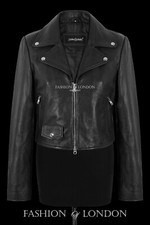 Ladies Short Fitted Biker Black Leather Brando Double Drive Zip Jacket Kendall 5