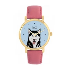 Toff London TLWS-29951 Ladies Black And White Husky Dog Head Watch