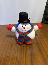 Vintage 6" Snowman Christmas Plush Gibson Greetings Striped Scarf Snowball