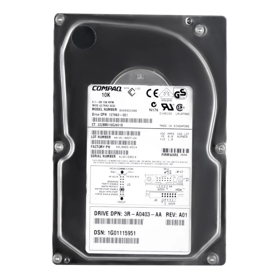 Hard Drive Compaq BD009222BB 127963-001 9.1GB 10000U/Min SCSI 68-pin 3.5'' Inch - Image 3 of 3
