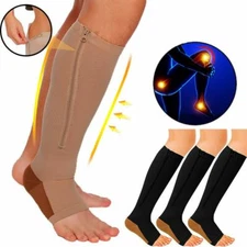 3 Pair Zippered Compression Socks 20-30mmHg Men Women Graduated Support Stocking
