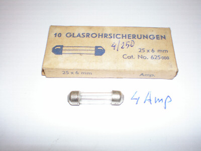 10 x Classic Auto Feinsicherungen Glas fuses 4 Amp 25 x 6 mm