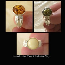 BALTIC HONEY, BUTTERSCOTCH or GREEN AMBER  STERLING SILVER HANDMADE RING