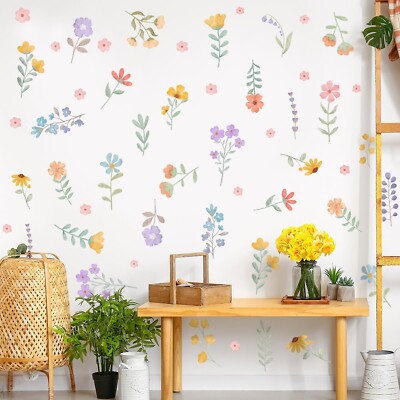 Boho Flower Wall Decals，Watercolor Flower Wall Art，Wildflower Wall