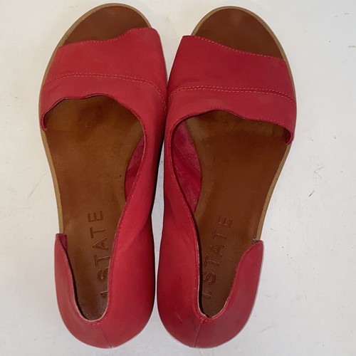 1. State Fire Red Nubuck Leather Celvin Model Open Toe D'Orsay Flats Size 7.5 - Bild 9 von 21