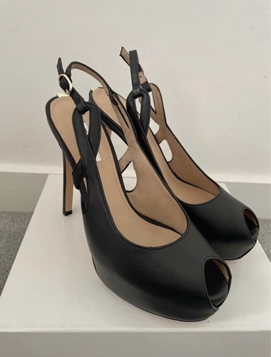 GUESS Peep Toe Black Leather Sandals Size 6 UK/ 39 EU - Picture 2 of 9