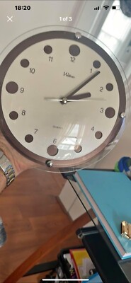 Rare Waltham Glass Done Round Wall Clock With Metal Dial