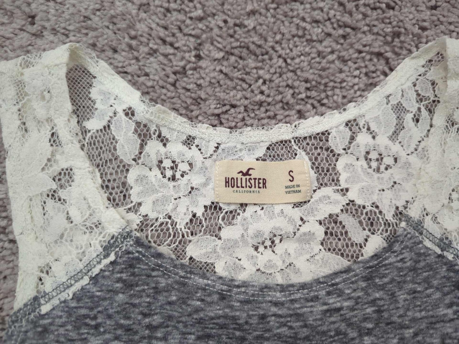Hollister Gray Rock On High Low Lace Embellished Tank Top Womens Small-image