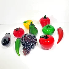 Vintage Hand Blown Glass Murano Style Lot of 10 Vegetables & Fruits Art Deco MCM