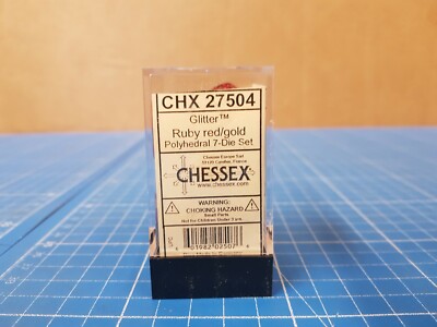 Chessex Polyhedral 7-Die Glitter Dice Set - Ruby Red/Gold CHX27504