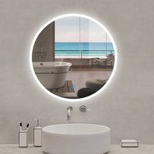 Round LED Bathroom Mirror with 3 Color Lights, Dimming, Black Framed, fogless