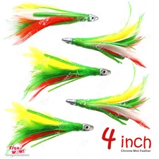 5pcs 4" mini tuna feather 1/2oz Bullet chrome Head Trolling lure Mexican Flag