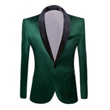 Men's Green Velvet Tuxedo Jacket Suit Blazer Party Prom Dinner Coat Tops