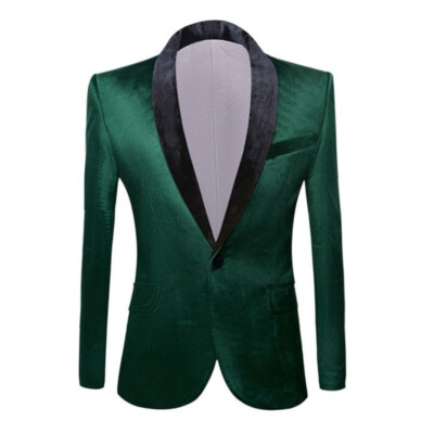 Men Green Velvet Tuxedo Jacket Suit Blazer Party Prom Dance Coat Tops Slim